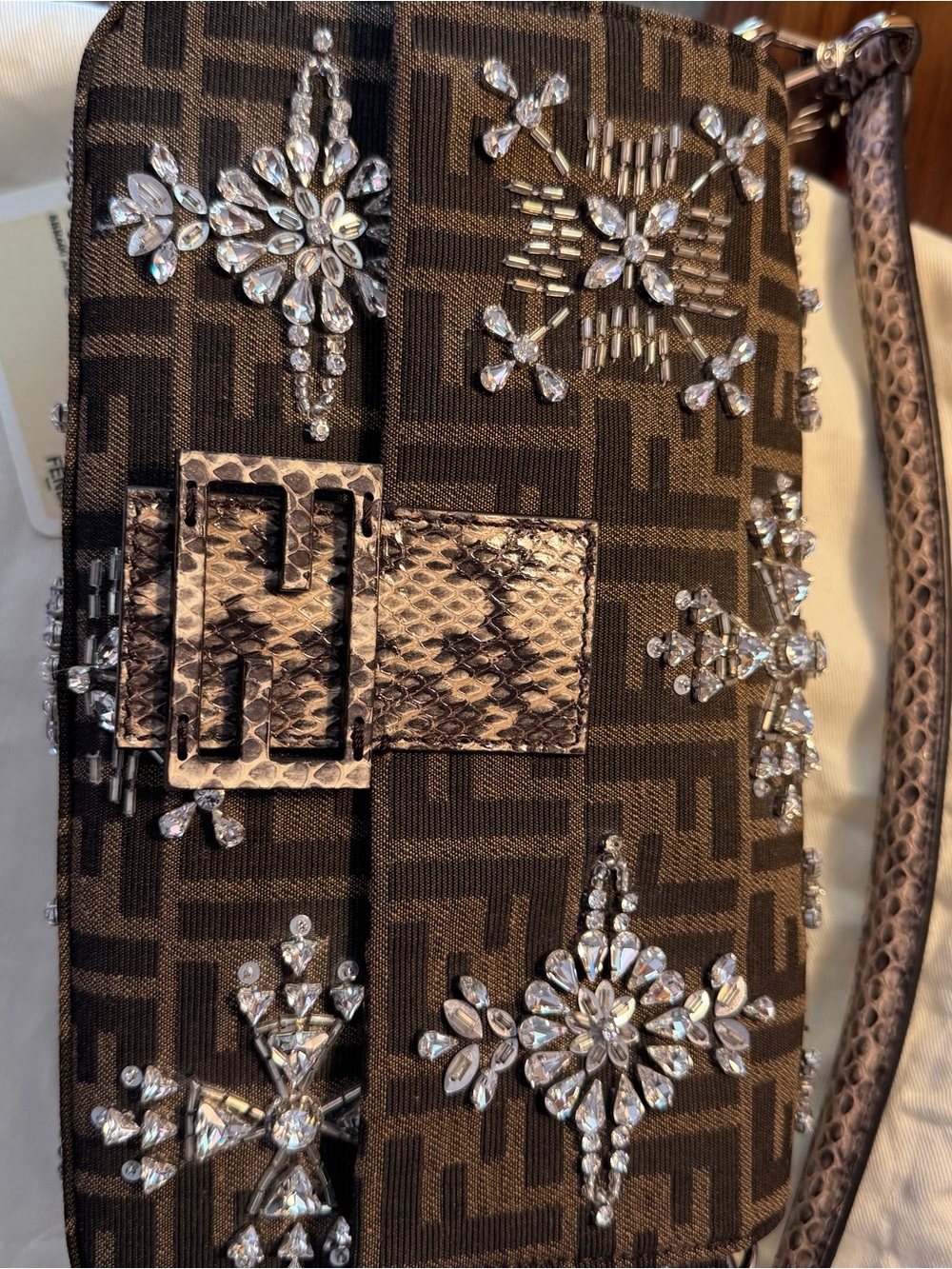Special edition one of a kind Fendi baguette crystal embellishment snake skin - Picture 7 of 12